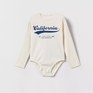 Zara Cream Long Sleeve Bodysuit with Navy "California" Print